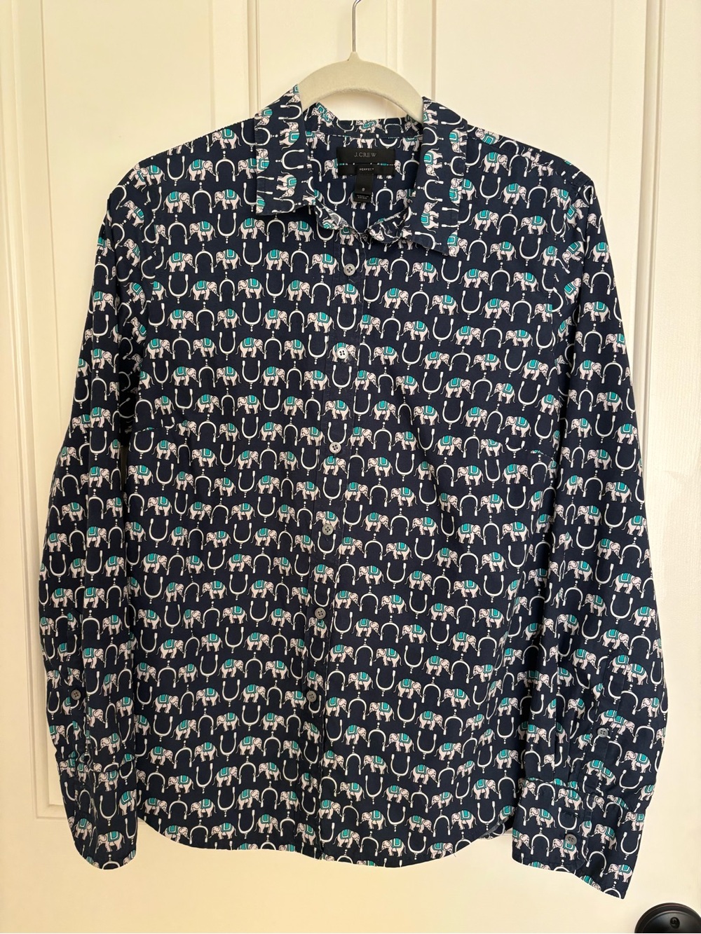 J. Crew Navy Elephant-Print Long-Sleeve Shirt Jacket